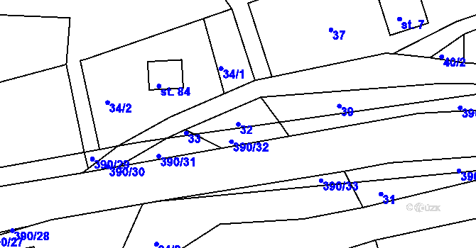 Parcela st. 32 v KÚ Hořensko, Katastrální mapa