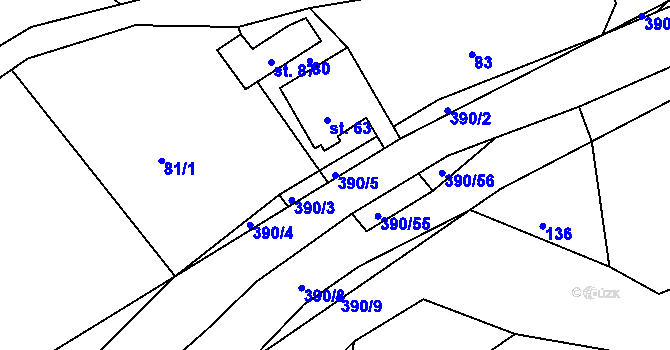 Parcela st. 390/5 v KÚ Hořensko, Katastrální mapa