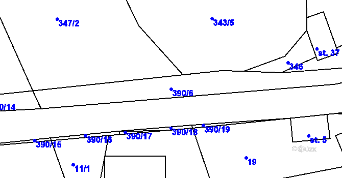 Parcela st. 390/6 v KÚ Hořensko, Katastrální mapa
