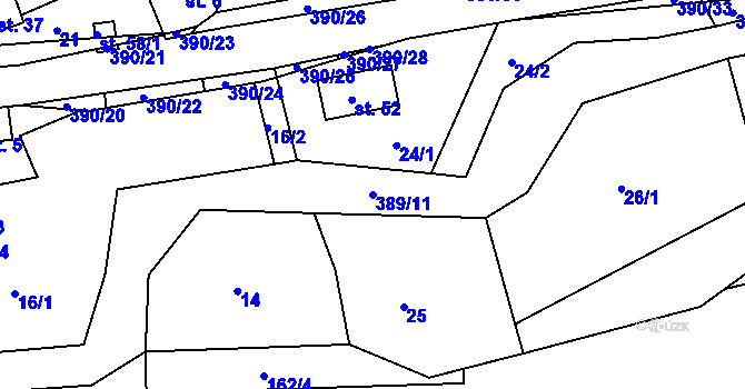 Parcela st. 389/11 v KÚ Hořensko, Katastrální mapa