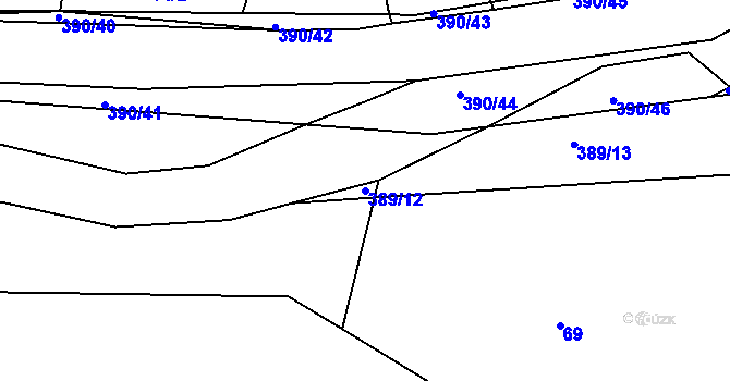 Parcela st. 389/12 v KÚ Hořensko, Katastrální mapa