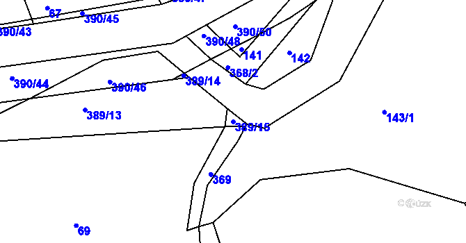 Parcela st. 389/15 v KÚ Hořensko, Katastrální mapa