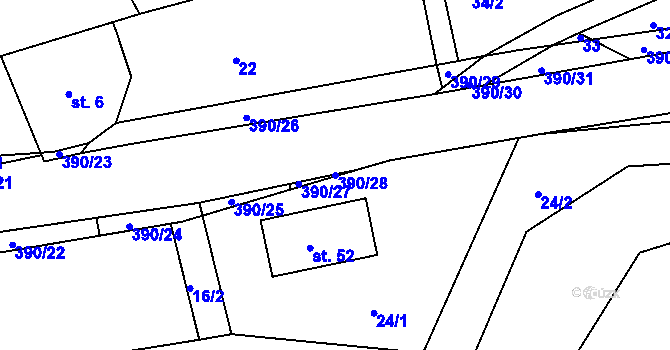 Parcela st. 390/28 v KÚ Hořensko, Katastrální mapa