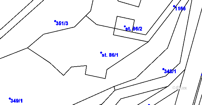 Parcela st. 86/1 v KÚ Nedvězí u Semil, Katastrální mapa