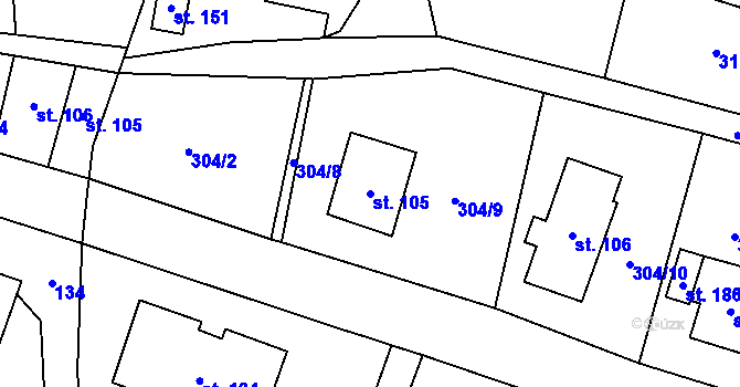 Parcela st. 105 v KÚ Nedvězí u Semil, Katastrální mapa