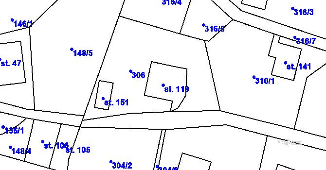 Parcela st. 119 v KÚ Nedvězí u Semil, Katastrální mapa