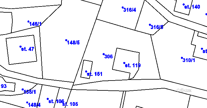 Parcela st. 306 v KÚ Nedvězí u Semil, Katastrální mapa