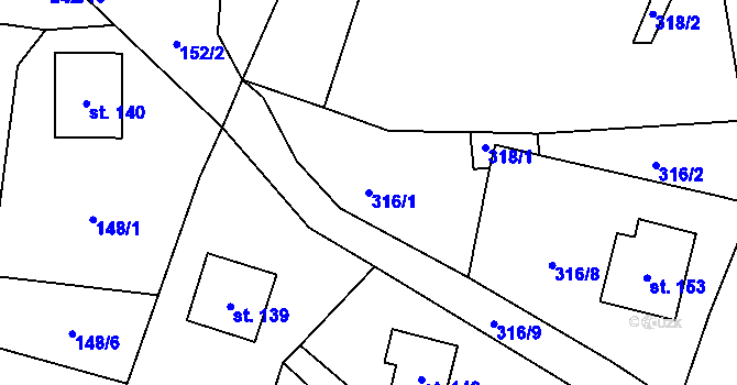 Parcela st. 316/1 v KÚ Nedvězí u Semil, Katastrální mapa