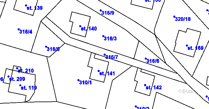 Parcela st. 316/7 v KÚ Nedvězí u Semil, Katastrální mapa