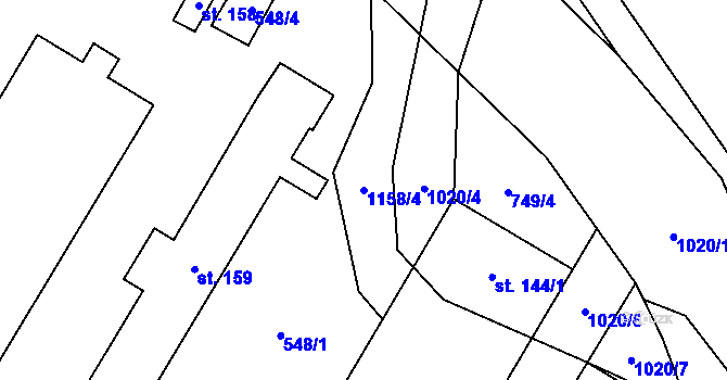 Parcela st. 1158/4 v KÚ Nedvězí u Semil, Katastrální mapa