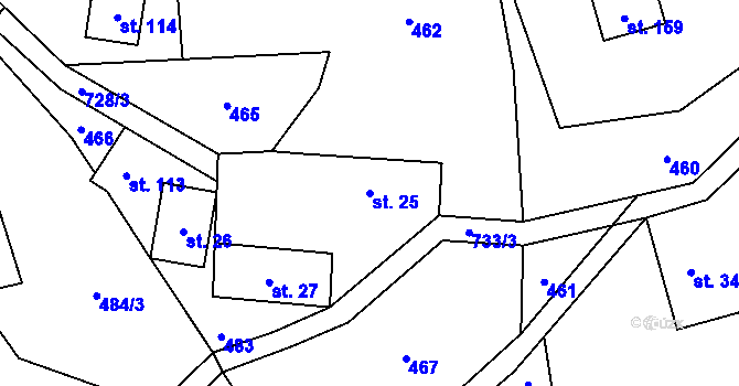 Parcela st. 25 v KÚ Slaná, Katastrální mapa