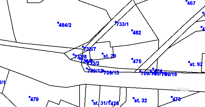Parcela st. 29 v KÚ Slaná, Katastrální mapa