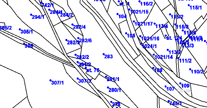 Parcela st. 283 v KÚ Slaná, Katastrální mapa