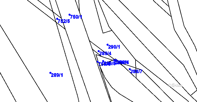 Parcela st. 289/4 v KÚ Slaná, Katastrální mapa