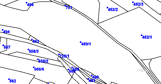 Parcela st. 489/1 v KÚ Slaná, Katastrální mapa