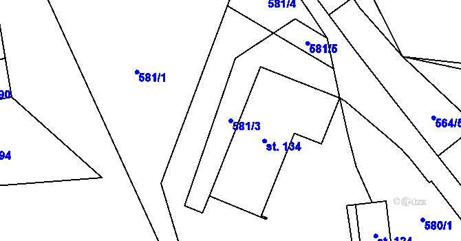 Parcela st. 581/3 v KÚ Slaná, Katastrální mapa