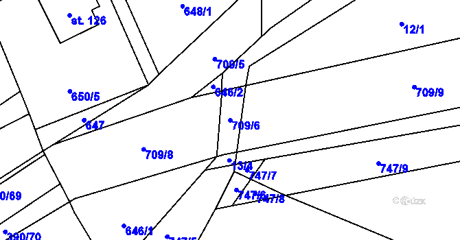 Parcela st. 709/6 v KÚ Slaná, Katastrální mapa