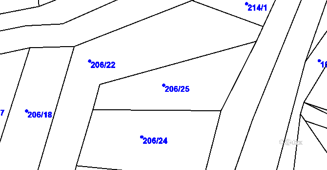 Parcela st. 206/25 v KÚ Slaná, Katastrální mapa