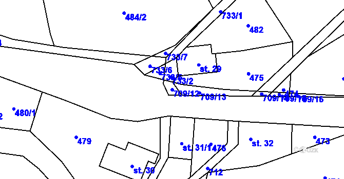 Parcela st. 709/12 v KÚ Slaná, Katastrální mapa