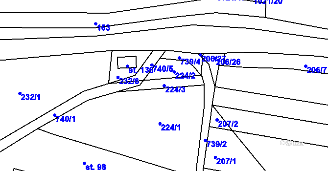 Parcela st. 224/3 v KÚ Slaná, Katastrální mapa