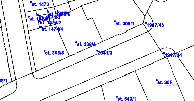 Parcela st. 2041/3 v KÚ Slaný, Katastrální mapa