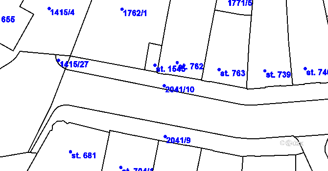 Parcela st. 2041/10 v KÚ Slaný, Katastrální mapa