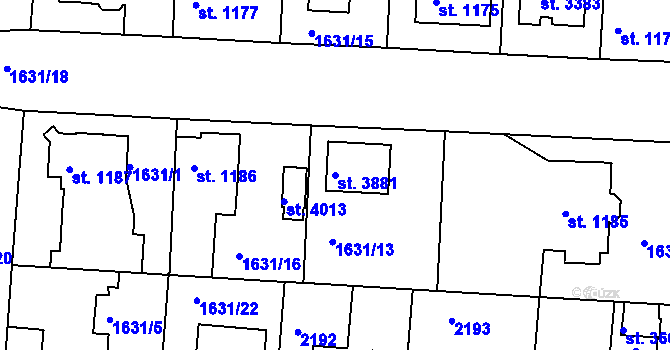 Parcela st. 3881 v KÚ Slaný, Katastrální mapa
