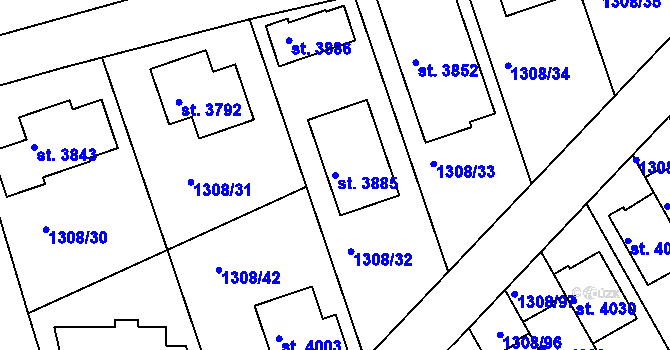 Parcela st. 3885 v KÚ Slaný, Katastrální mapa