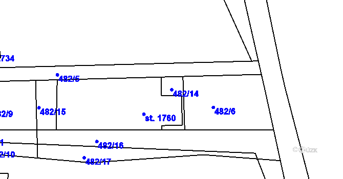Parcela st. 482/14 v KÚ Slaný, Katastrální mapa