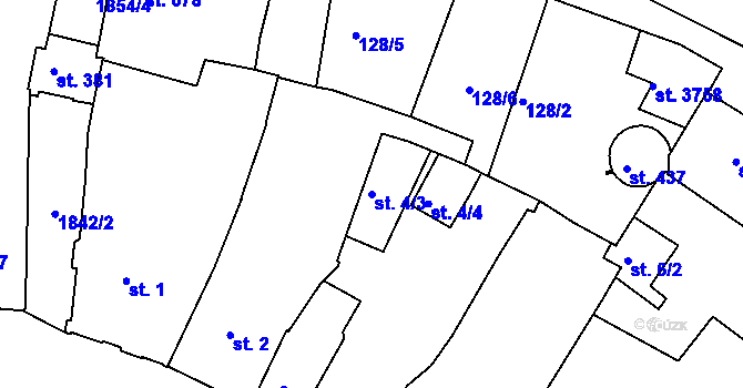 Parcela st. 4/3 v KÚ Slaný, Katastrální mapa