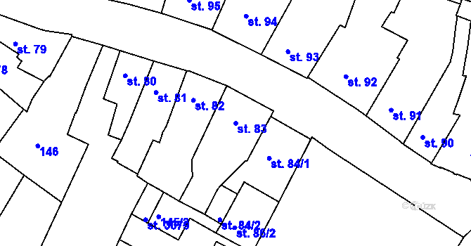 Parcela st. 83 v KÚ Slaný, Katastrální mapa
