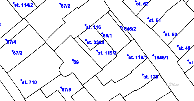Parcela st. 119/2 v KÚ Slaný, Katastrální mapa