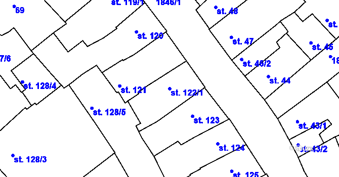 Parcela st. 122/1 v KÚ Slaný, Katastrální mapa