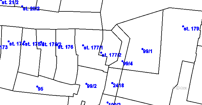 Parcela st. 177/2 v KÚ Slaný, Katastrální mapa