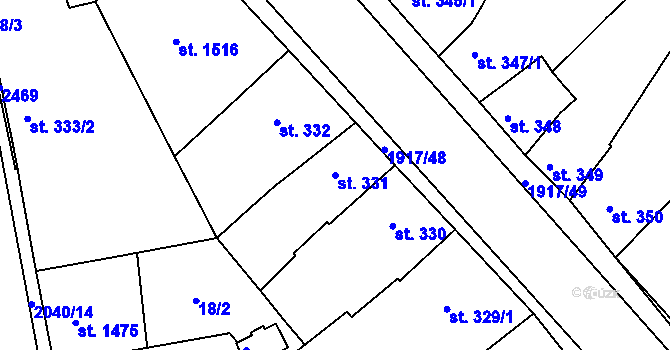 Parcela st. 331 v KÚ Slaný, Katastrální mapa