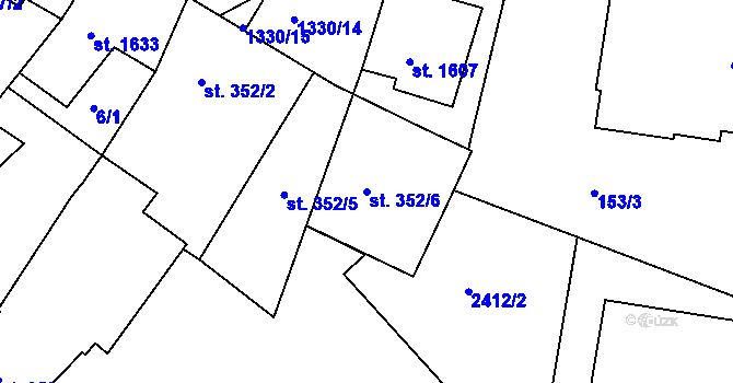 Parcela st. 352/6 v KÚ Slaný, Katastrální mapa