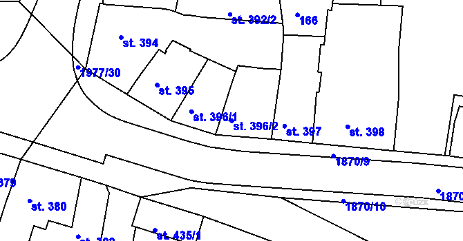 Parcela st. 396/2 v KÚ Slaný, Katastrální mapa