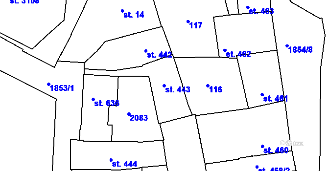 Parcela st. 443 v KÚ Slaný, Katastrální mapa