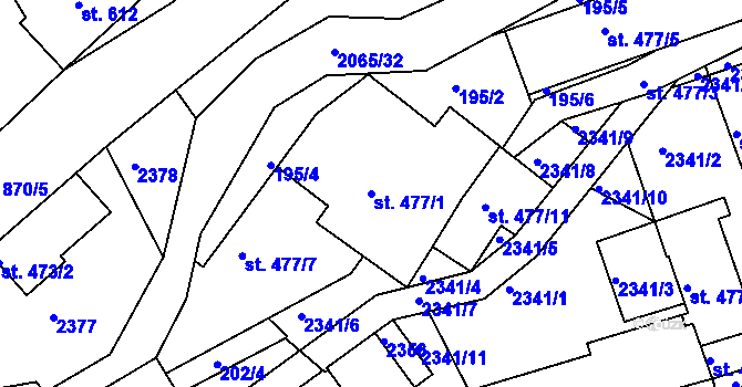 Parcela st. 477/1 v KÚ Slaný, Katastrální mapa