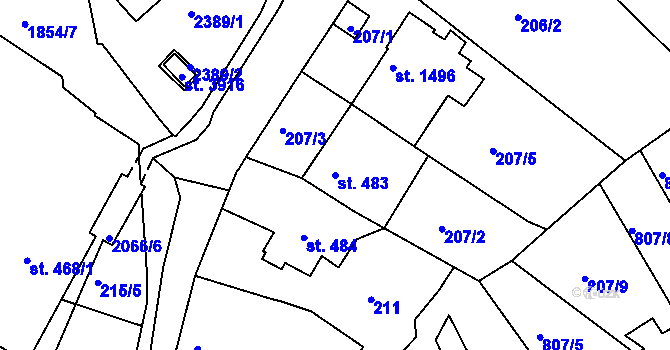 Parcela st. 483 v KÚ Slaný, Katastrální mapa