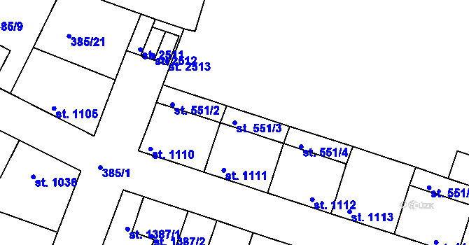 Parcela st. 551/3 v KÚ Slaný, Katastrální mapa