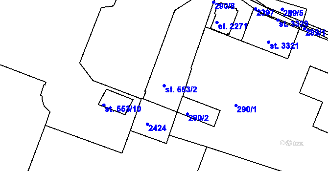 Parcela st. 553/2 v KÚ Slaný, Katastrální mapa