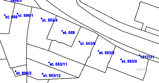 Parcela st. 553/6 v KÚ Slaný, Katastrální mapa