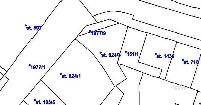 Parcela st. 624/3 v KÚ Slaný, Katastrální mapa