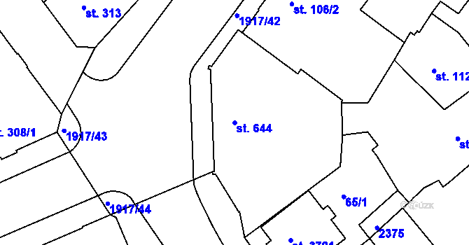 Parcela st. 644 v KÚ Slaný, Katastrální mapa