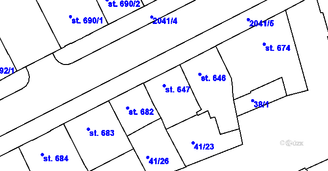 Parcela st. 647 v KÚ Slaný, Katastrální mapa