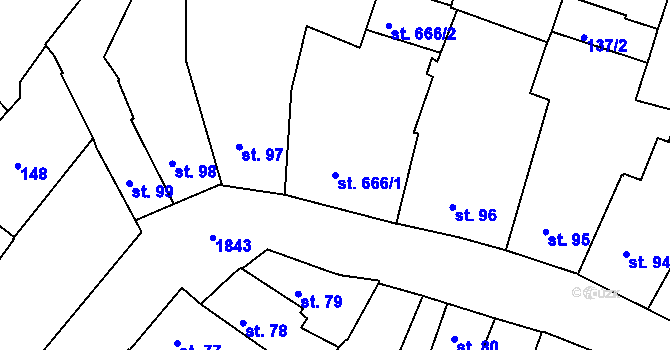 Parcela st. 666/1 v KÚ Slaný, Katastrální mapa