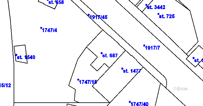 Parcela st. 687 v KÚ Slaný, Katastrální mapa