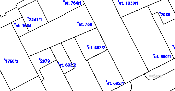 Parcela st. 692/2 v KÚ Slaný, Katastrální mapa