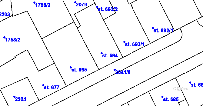 Parcela st. 694 v KÚ Slaný, Katastrální mapa
